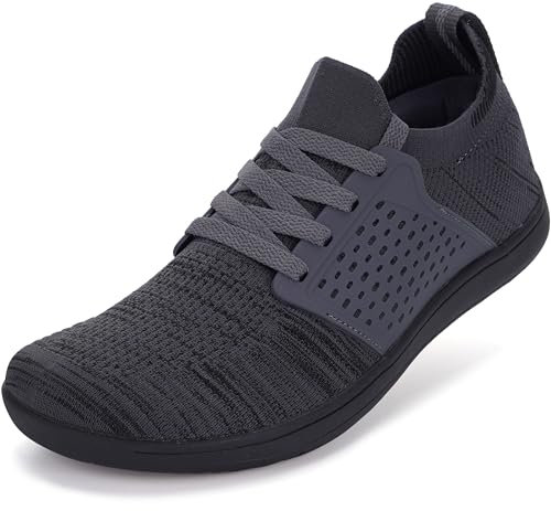 WHITIN Barfußschuhe Herren Damen Barfuß Barfuss Schuhe Breite Weit Barfussschuhe Knit Barefoot Shoes Men Sneaker Minimalistische Fitnessschuhe Sport Grau 42 EU