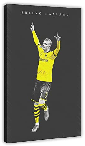 Haaland Dortmund Leinwand-Poster, Schlafzimmer, Dekoration, Sport, Landschaft, Büro, Raumdekoration, Geschenk, Rahmen-Stil, 60 x 90 cm