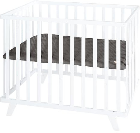 roba Laufgitter 75 x 100 cm aus Holz weiß - Laufstall für Babys inkl. Schutzeinlage Graphite gesteppt - Höhenverstellbar - Füße aus Massivholz