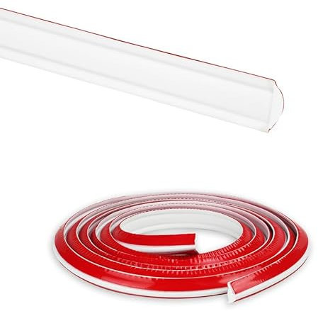 Flintronic Bande d'Étanchéité Autocollante, Moulure Autocollante Flexible en Triangles PVC Auto-adhésif, Bandes de Calfeutrage pour Moulure Plafond, Évier, Baignoire, Sol (Blanc, 12mm x 9mm x 2.8m)