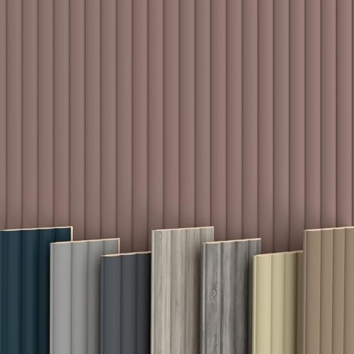 WAVE Lamellen 2,75m HEXIM - MDF Holz Lamellenwand Wandpaneele Lamellenverkleidung Wandverkleidung Lamellenpaneele Holzpaneele Natur (16 Paneele & Zubehör, Wave De Luxe Mauve)