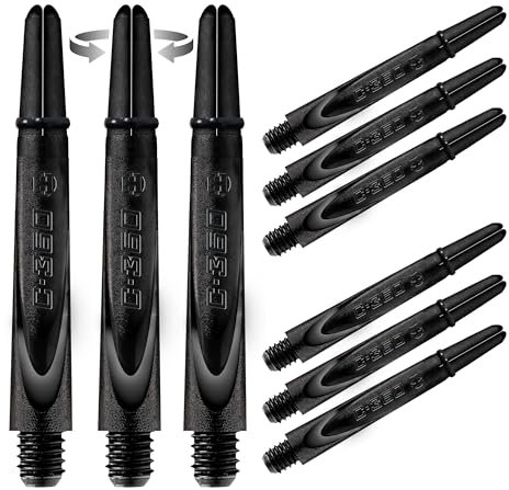 Harrows Darts 3 x Sets of Carbon 360 Dart Stems - 9 Dart Shafts in Total - Medium, Midi & Short (Schwarz, kurz)