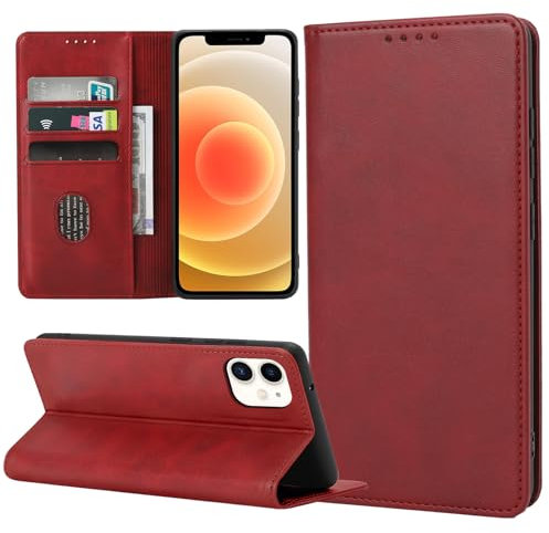 ZYIMOU Handyhülle für iPhone 12 / iPhone 12 Pro Hülle, Leder Schutzhülle Standfunktion Kartenfach Wallet Klapphülle iPhone 12 / iPhone 12 Pro Flip Case Cover, Rot