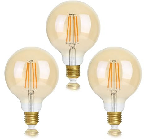 FLSNT Lot de 3 ampoules à vis E27 à intensité variable 40 W G95 LED à filament Edison à vis, 5,5 W E27 ampoules vintage Blanc chaud 2700 K Verre ambré [Classe énergétique F]