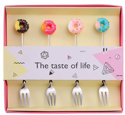 Stainless Steel Dessert Fork and Spoon Set With Donut Design for Coffee, Tea, Pastry and Cake Stirring