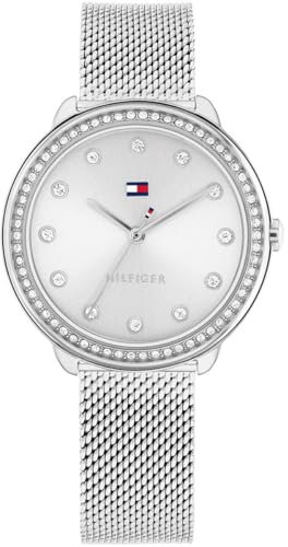 Tommy Hilfiger Orologio con Movimento al Quarzo a Tre Lancetteda Donna con Cinturino in Maglia Metallica in Acciaio Inossidabile Argentato - 1782698, Silver