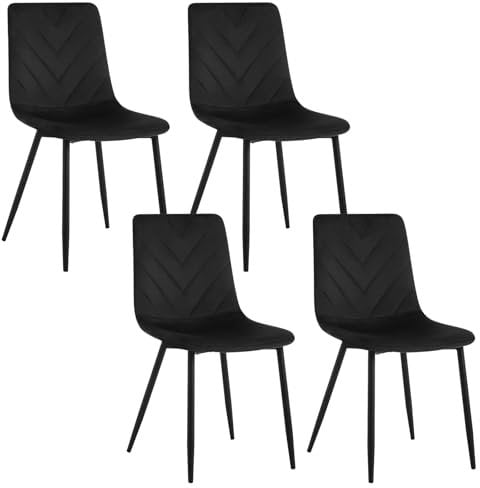 Lestarain Esszimmerstühle 4er Set, für Esszimmer Küche Wohnzimmer, Küchenstühle mit Rückenlehne modern, mit Metallbeinen, aus Samt, 150 kg belastbar, Schwarz