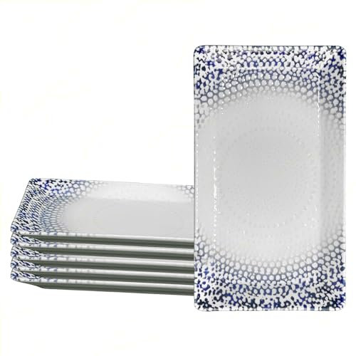 Sicignano | Juego de platos de servir rectangulares de porcelana blanca con decoración en relieve azul, lavable en lavavajillas, apto para microondas, resistente a los cortes, fabricado en Italia (26
