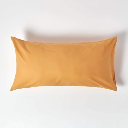 HOMESCAPES Mustard Yellow Pure Egyptian Cotton King Size Pillowcase 200 TC 400 Thread Count Percale Equivalent Housewife Pillow Case Pack of 4