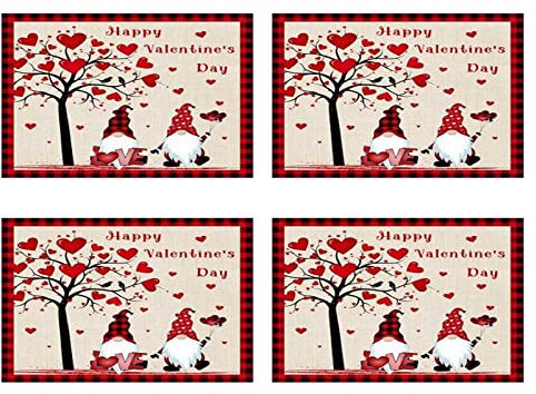 4 x Valentinstags-Platzdeckchen, Wichtel, Holzmaserung, gestreift, wasserdicht, Tischmatte