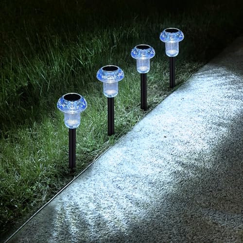 COZY-PAVILION Sky Blue Solar Lights for Outside 4 Pack Halloween Decorations LED Mushroom Solar Powered Outdoor Lights, Landscape Lighting Garden Stake Light, Landscape Light Outdoor for Yard, Garden