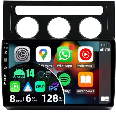 BXLIYER |6G+128G | 8-Core| Android 14 Autoradio für VW Touran (2003-2010) - Kabellos CarPlay/Android Auto/DSP - LED Kamera & MIC - IPS 10.1 Zoll 2 Din - DAB Lenkradsteuerung Fast-Boot 360-Camera WiFi