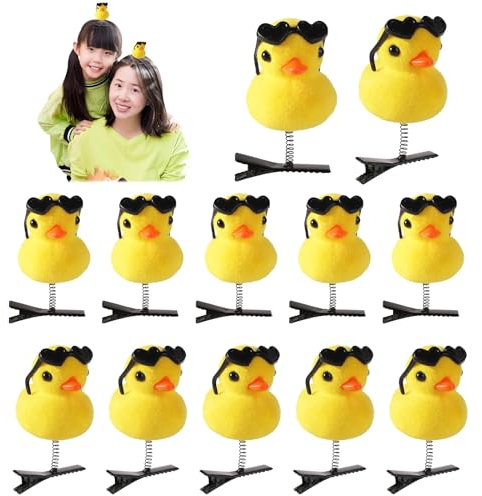 12St Enten Haarspange Set, Niedlich Enten Haarklammer Cartoon Plüsch Gelbe Enten Haarspange Enten Haar Accessoires für Zuhause Schule Party (Sonnenbrillen-Stil)