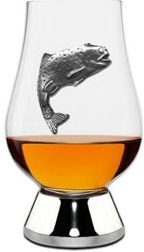 English Pewter Company WGP041 Verre à whisky Wee Glencairn avec badge de pêche à la truite en étain 70 ml