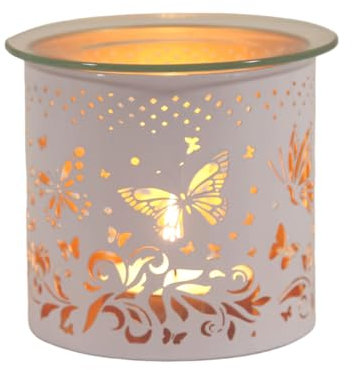 Woodbridge Teelicht Duftlampe | Butterfly Weiß Gold | Teelichthalter für Zuhause | Duftkerzenhalter Kerzenaccesoires | Duftlampe für Duftwachs