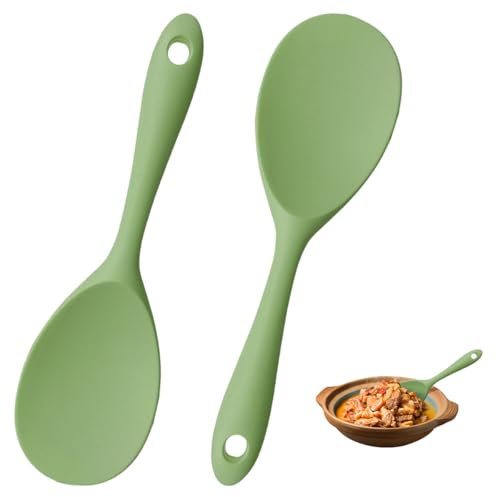 Cuchara Arrocera de Silicona, 2 Piezas Paleta de Arroz, Cucharas de Arroz, Cuchara Arrocera Antiadherente, Cuchara de Silicona para Servir Arroz, para Arroz, Puré de Patatas, Mezclar, Remover