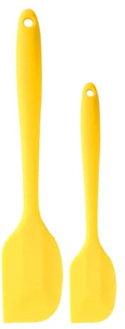 Silicone Jar Spatulas, Spreader Rubber Spatula with Long Handle Kitchen Spatula Silicone Scraper Small Spatulas for Baking and Cake Icing (Large + Small Yellow)