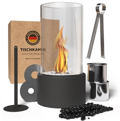 Monster24 Ethanol Tischkamin Rund – Tischfeuer für Indoor & Outdoor – Bioethanol Tischkamin mit Verstellbarer Flamme – 2 Brennkammern für unendliche Brenndauer – Bio Ethanol Kamin mit 2 Steinarten