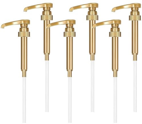 VIDSTW 6 Pièces Pompe Sirop Distributeur Sirop Pompe avec 6 Longue Paille Pompe a Sirop Réutilisable Distributeur Sirop Pompe Doseuse pour Maison, Café, Magasin thé Lait, Restaurant (Or)