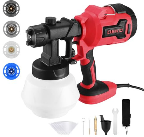 Sistema a spruzzo elettrico di vernice 700 W Spruzzatore: DEKOPRO pistola a spruzzo per vernice, per pareti, mobili, recinzioni, sedie da giardino, fai da te, facile da pulire, 4 ugelli e 3 modelli a