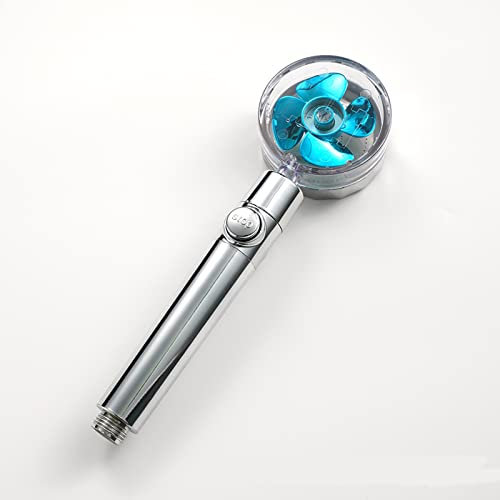shower head Shower Head, High Pressure Water Saving Shower Head, Propeller Shower Head, Turbo Fan Drive Jet Shower Head with Water Stop Button and Filter, Blue shower head