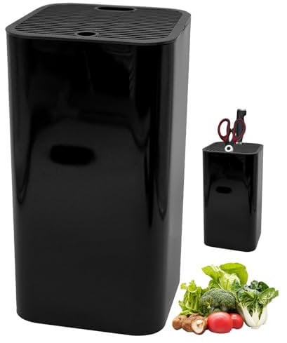 Ceppo Portacoltelli senza Coltello,Universale Portacoltelli,Nero Quadrato Ceppo per Coltelli,per 16 Coltelli di Ogni Tipo,Con Fessure Per Forbici e Asta,22 X 12.3 X 12.3CM