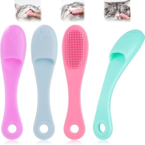 4PCS Silicone Cat Chin Brush, Silicone Scrubber for Cat Chin Cleaner, Soft Pet Finger Toothbrush Dental Care for Cats Dog Puppies