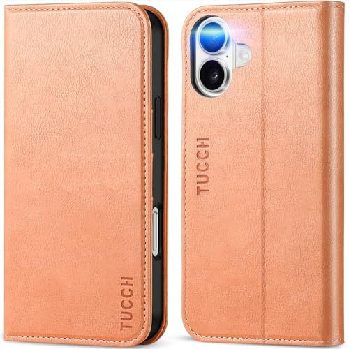 TUCCH Flip Folio Wallet Case for iPhone 16 Plus (6.7), Textured Pink | 3 Card Slots, RFID Blocking, Kickstand, Shockproof TPU, Premium PU Leather, Protective Foldable Cover