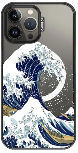 MOSNOVO Magnetische Hülle für iPhone 13 Pro Max, 3m Militärstandard-Schutz, Kompatibel mit MagSafe, Stoßfeste Handyhülle für iPhone 13 Pro Max - Große Welle - Transparent Schwarz