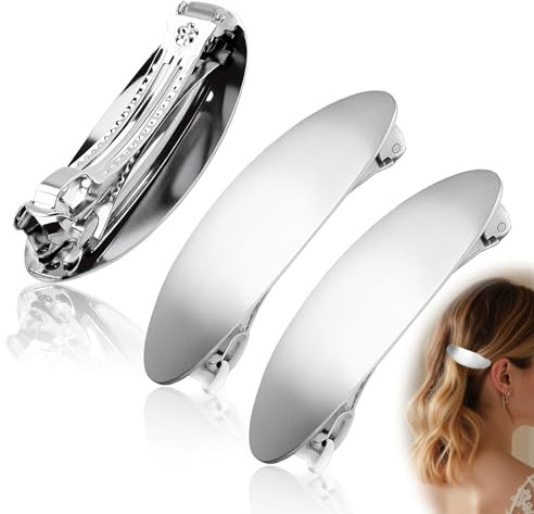 Mbsomnus 3 Stück Französische Haarspange 8 cm Haarspangen für Damen Metall French Hair Clip Flache Spangen Ovale Haarspange Silber Haarclip Dutt Automatisch für Frauen Mädchen Alle Haartypen