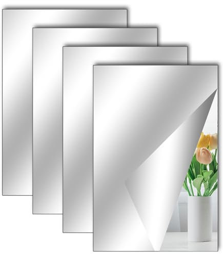 TSLBW 4 Pack Self Adhesive Mirror Stickers 30x20cm Acrylic Mirror Sheets for Wall School Home Livingroom Bathroom Bedroom Decor