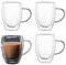 LoveFirst 4x250ml Tazze da Caffè in Vetro Borosilicato Trasparente Isolate a Doppia Parete con Manico,Effetto Galleggiante,per Caffè Espresso,Latte,Cappuccino,Bevande Calde, Tè,Succo di Frutta