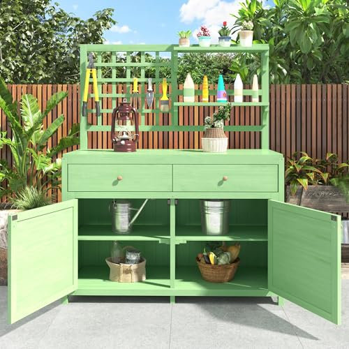 Kebnor Holz Gartenschrank,mit Regalen Outdoor Schrank, Gartenschrank Geräteschuppen Terrassenschrank, Balkonschrank, Gerätehaus, Garten Möbel (Grau)