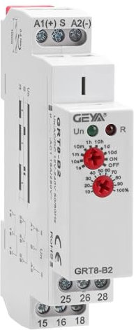 Relé GRT8 - B2 AC/DC 12-240V, 2 SPDT Interruptor Temporizado con Retraso de Apagado, Tiempo de Retraso Ajustable de 0,1 Segundo a 10 Días de Escenario de Control Electrónico