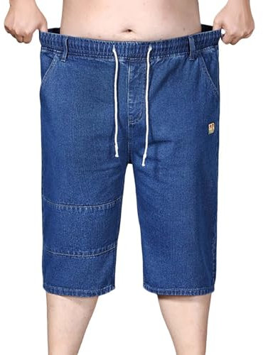 Herren-Shorts aus Baumwolle, große Größe, Denim-Shorts, Outdoor, lässig, täglich, modisch, große Größe, Denim-Jeans, große und große Größe, elastische Taille, Kordelzug, gerade Passform, lange Jorts