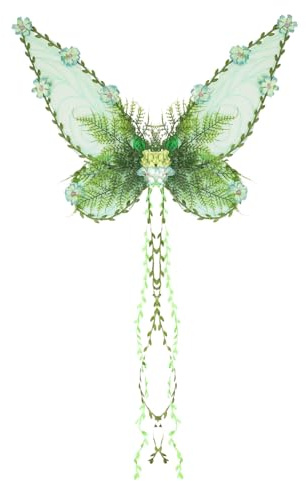 Chaies Feenflügel für Damen Erwachsene – Schmetterlingsflügel mit Weinreben – Kostüm für Frauen für Pride-Festival, Cosplay, Party, Urlaub, Garten, Make-up, Weihnachten und, grün, Se référer au