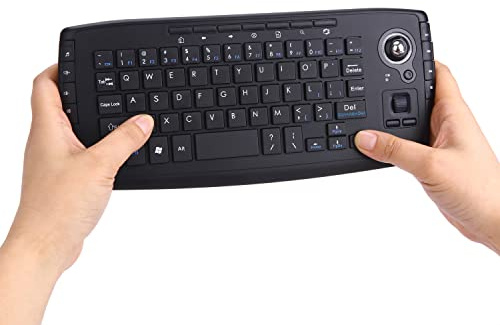 Mini Wireless Keyboard with Trackball Mouse – 2.4G Handheld Air Mouse Combo with Multimedia Keys, Scroll Wheel, Plug and Play, 10m Range, Compatible with Windows, Android, Linux, Mac OS (Black)