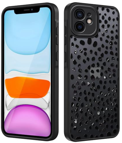 Tawarror für iPhone 11 Hülle, Aesthetic Matte Polka-Dot-Design handyhülle für iPhone 11, PC Kratzfest TPU Anti-Fingerabdruck Dünn Schutzhülle Case, Schwarz