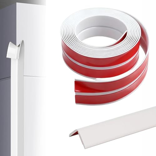 Paraspigoli Muro 2cmx10m,Profilo Angolare Autoadesivi PVC Bianco, Modanatura Adesiva per Pareti Decorativa,Flessibile e e Facile da Tagliare per Muro, Piastrelle, Porte,Finestre e Bagno,Fai da Te