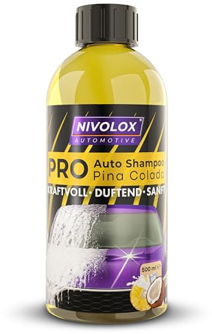 NIVOLOX® Pro Auto Shampoo, Snow Foam, pH-neutral (500 ml Konzentrat) mit Piña-Colada-Duft. Ideal für die Autowäsche: erzeugt dichten Schaum, entfernt Straßenschmutz, Öl, Fett und Insekten.