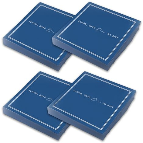 itenga Servietten „Schön, dass du da bist“ – 80 x Papier-Servietten, 3-lagig, 30 x 30 cm, Dekoration für Hochzeit, Geburtstag, Taufe, Kommunion, Konfirmation (dunkelblau)