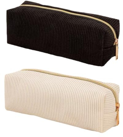 Nybrax 2 Piezas Estuche Estuche de Pana, Organizador Portátil, Bolsa para Material Escolar, Estuche Escolar, Adecuado para Estudiantes Jóvenes, Uso en la Oficina y en Casa (Blanco y Negro)