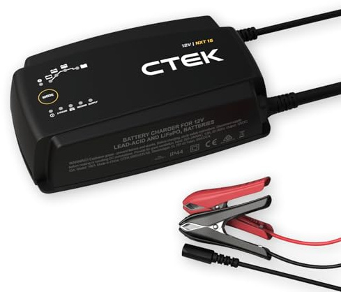 CTEK NXT 15 Smart Battery Charger 12V, 15A Power, Lithium Compatible, Reconditioning Mode, Supply Mode, Temperature Compensation, Automotive, Marine, and Leisure Battery Maintainer