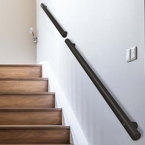 Wandmontierter Treppengeländer-Handlauf 1 2 3 4 5 6 Meter | Edelstahl-Handläufe für Treppen | Industrielle Rohr-Treppengeländer für den Innen- und Außenbereich | Schwarz(360cm)