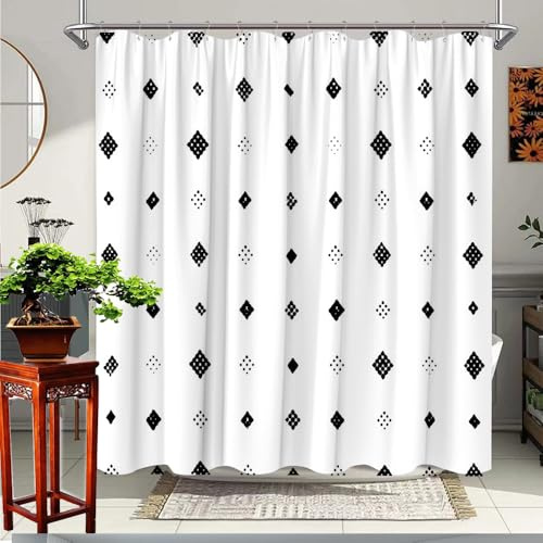 IXEHOH Großer Duschvorhang,Badezimmerdeko im Landhausstil mit Haken,schwarz-weiß Gepunkteter Duschvorhang für Moderne Vintage-Badezimmer (183 x 210 cm / 72 x 83 Zoll (B x H)