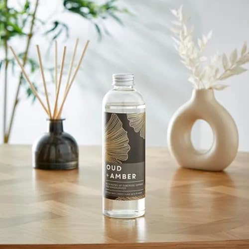 New Oud & Amber Diffuser Refill with Long-Lasting Fragrance, Rich Blend of Black Oud, Tuberose, White Jasmine on Sandalwood & Saffron Base, Lasts Up to 25 Weeks-M74 (Diffuser Refill)