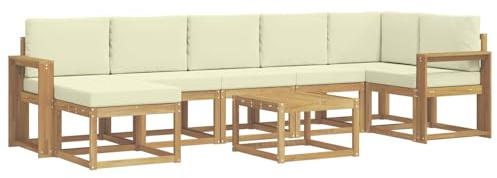 vidaXL Outdoor-Sofagarnitur mit Kissen 8 pcs Weiß und Creme Polyester, Modernes Garten-Sofa-Set, Flexible Sitzgelegenheiten, Akazienholz, Lounge für Poolbereich, schnell zusammengebaut