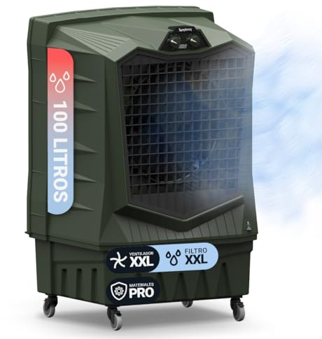 AirForce100 Climatizador Evaporativo Industrial, 100L, Portátil con Ruedas, Naves Industriales y Grandes Espacios, Caudal de aire de 13.000 m³/h, 325W, Más potencia con Menos consumo, Cobertura 100m²