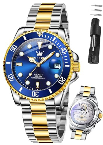 OLEVS Automatik Herrenuhr Edelstahl 41mm, Analoge Herren Armbanduhr mit Datumsanzeige, 3BAR Wasserdicht, Klassische Business Uhr für Büro, Freizeit und Geschenk