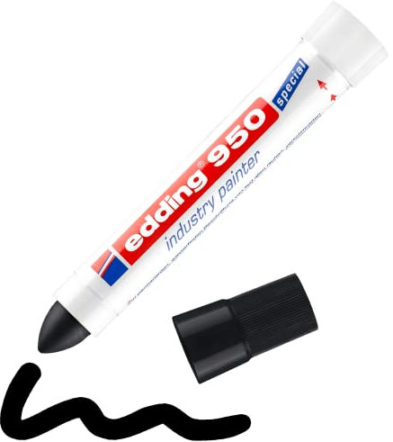 edding 950 Industrie Pastenmarker - schwarz - 1 Stift - Rundspitze 10 mm - Marker zum Beschriften von Metall, Stein, Holz - raue oder nasse Oberflächen - permanent, wasserfest